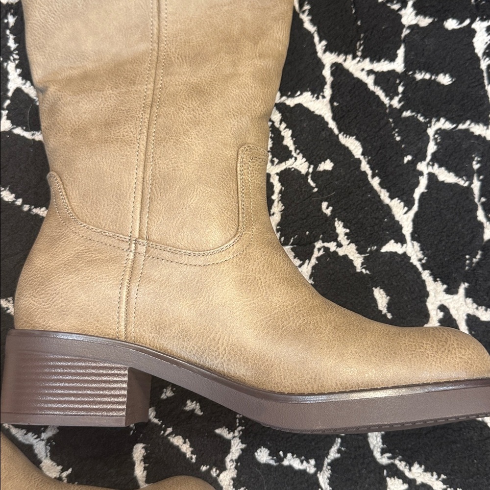 Athlefit Taupe Mid Calf Boots Size 8.5 NWOT | Square Toe Chunky Heel - Picture 3 of 10